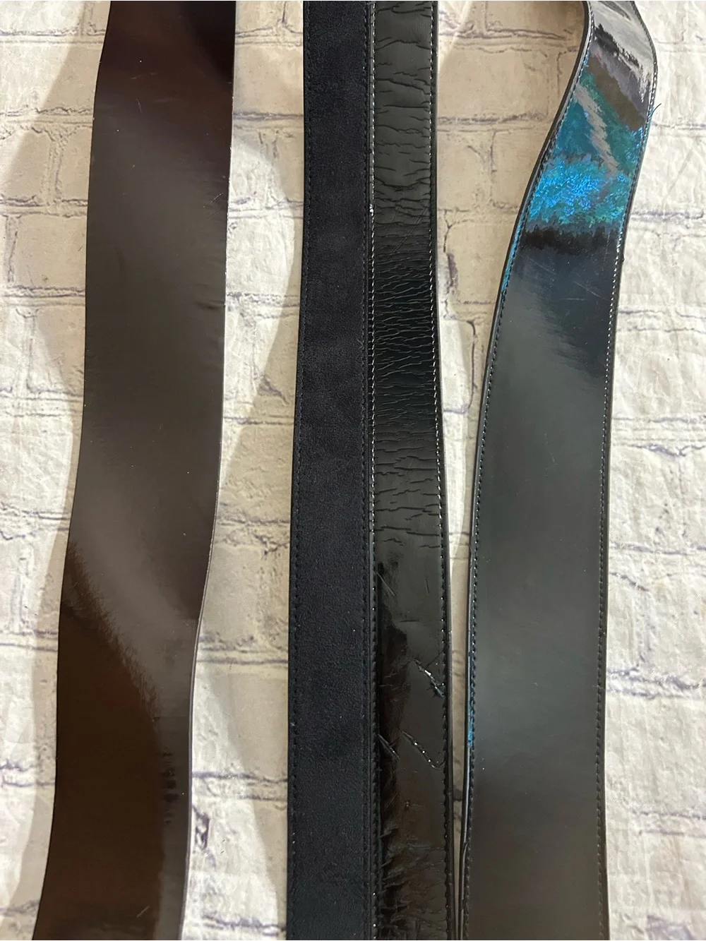 LAKE SHORE DRIVE WIDE BLACK PATENT LEATHER & (2)  PATENT BLACK & BROWN BELTS